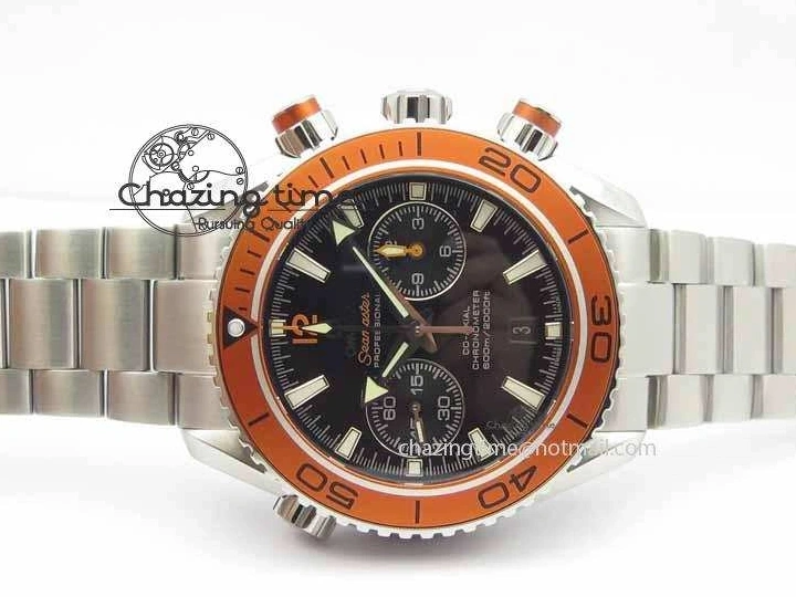 0517 Sophisticated Planet Ocean Master Chronometer Chrono SS OM 1:1 Best Edition Orange On SS Bracelet A 8156